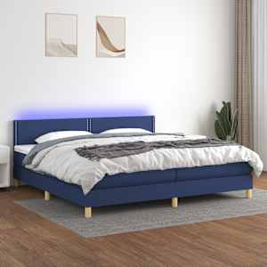 Box spring postel s matrací a LED modrá 200x200 cm textil - obrázek 1