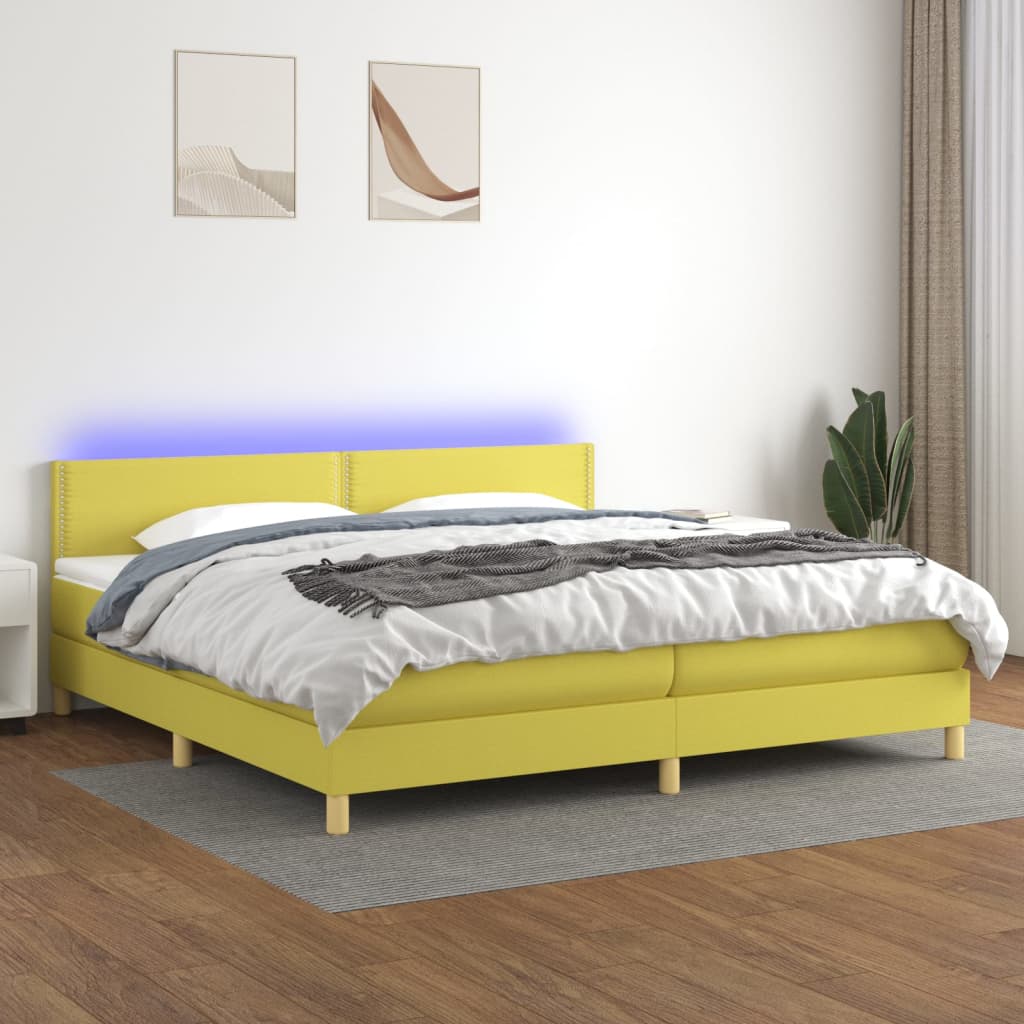 Box spring postel s matrací a LED zelená 200x200 cm textil