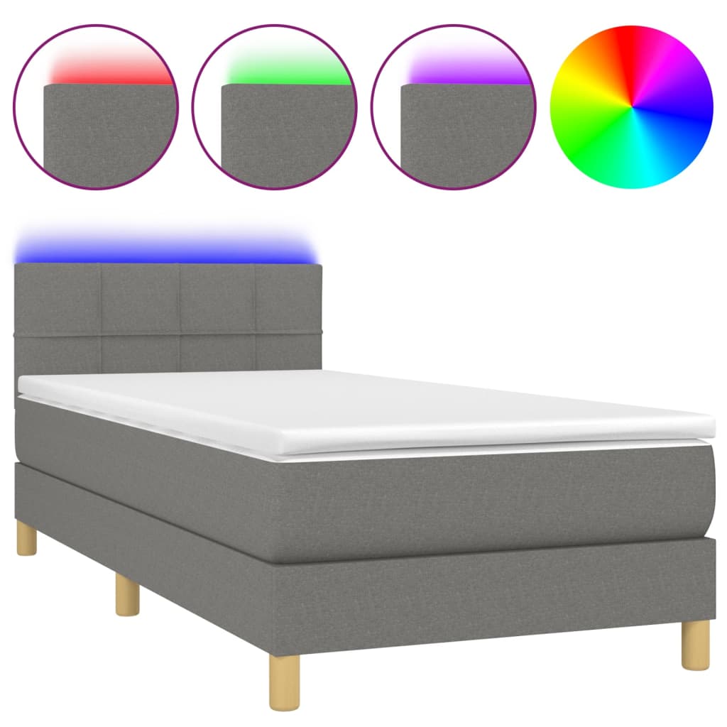 vidaXL Boxspring met matras en LED stof donkergrijs 80x200 cm
