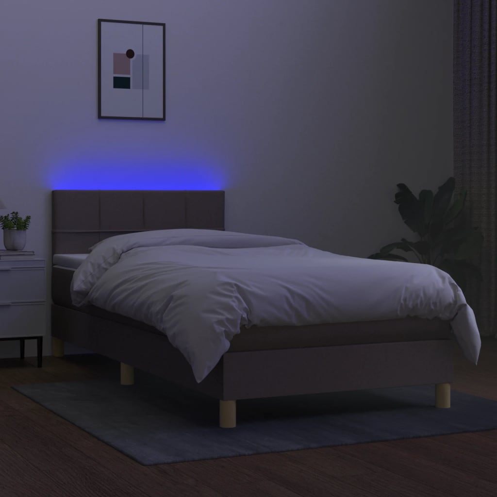 Box spring postelja z vzmetnico LED taupe 90x190 cm blago