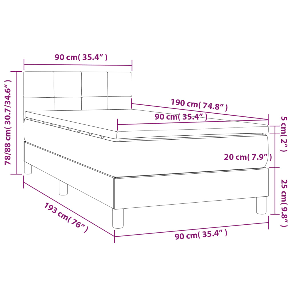 Box spring postelja z vzmetnico LED taupe 90x190 cm blago