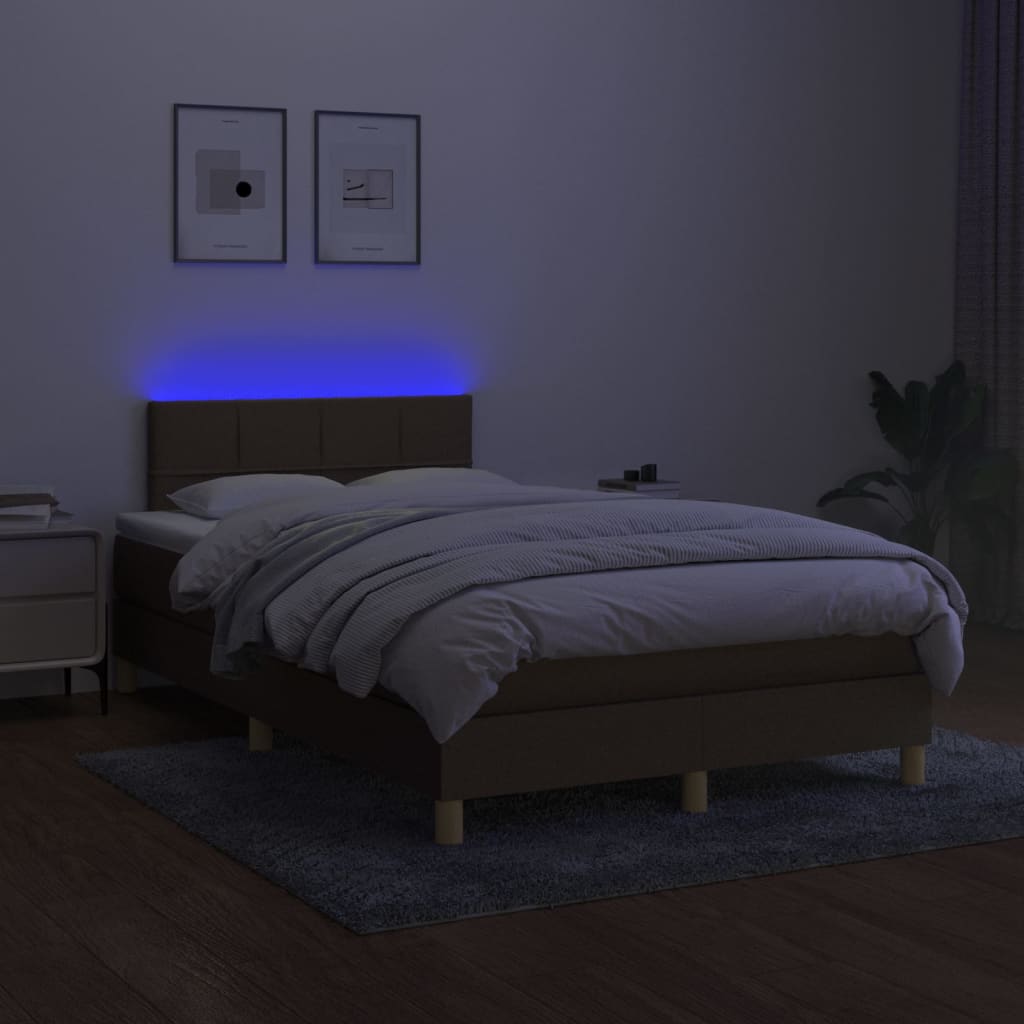 Box spring postelja z vzmetnico LED tem. rjava 120x200 cm blago