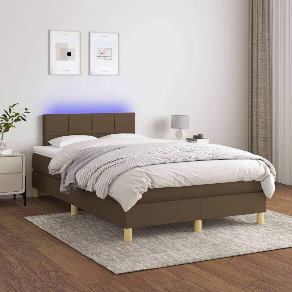 Box spring postel s matrací a LED tmavě hnědá 120x200 cm textil