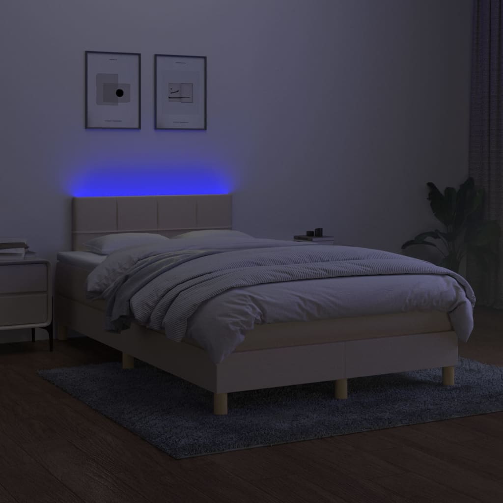 Box spring postel s matrací a LED krémová 120 x 200 cm textil