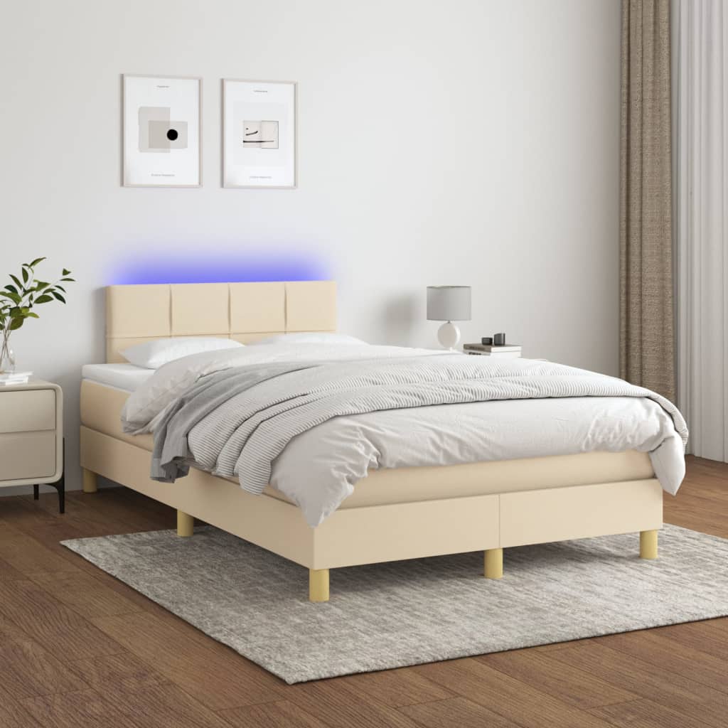 Sommier tapissier avec matelas et LED Crème 120x200 cm Tissu