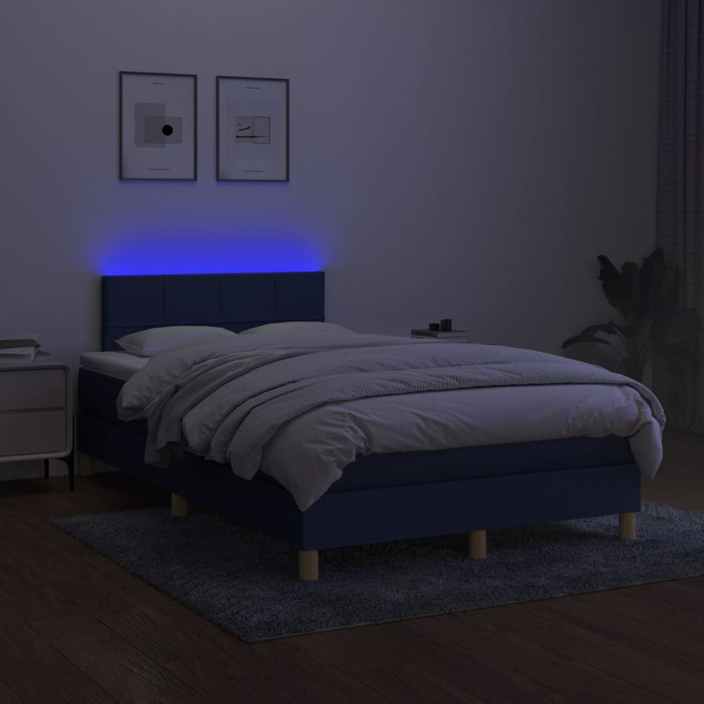 Box spring postel s matrací a LED modrá 120 x 200 cm textil