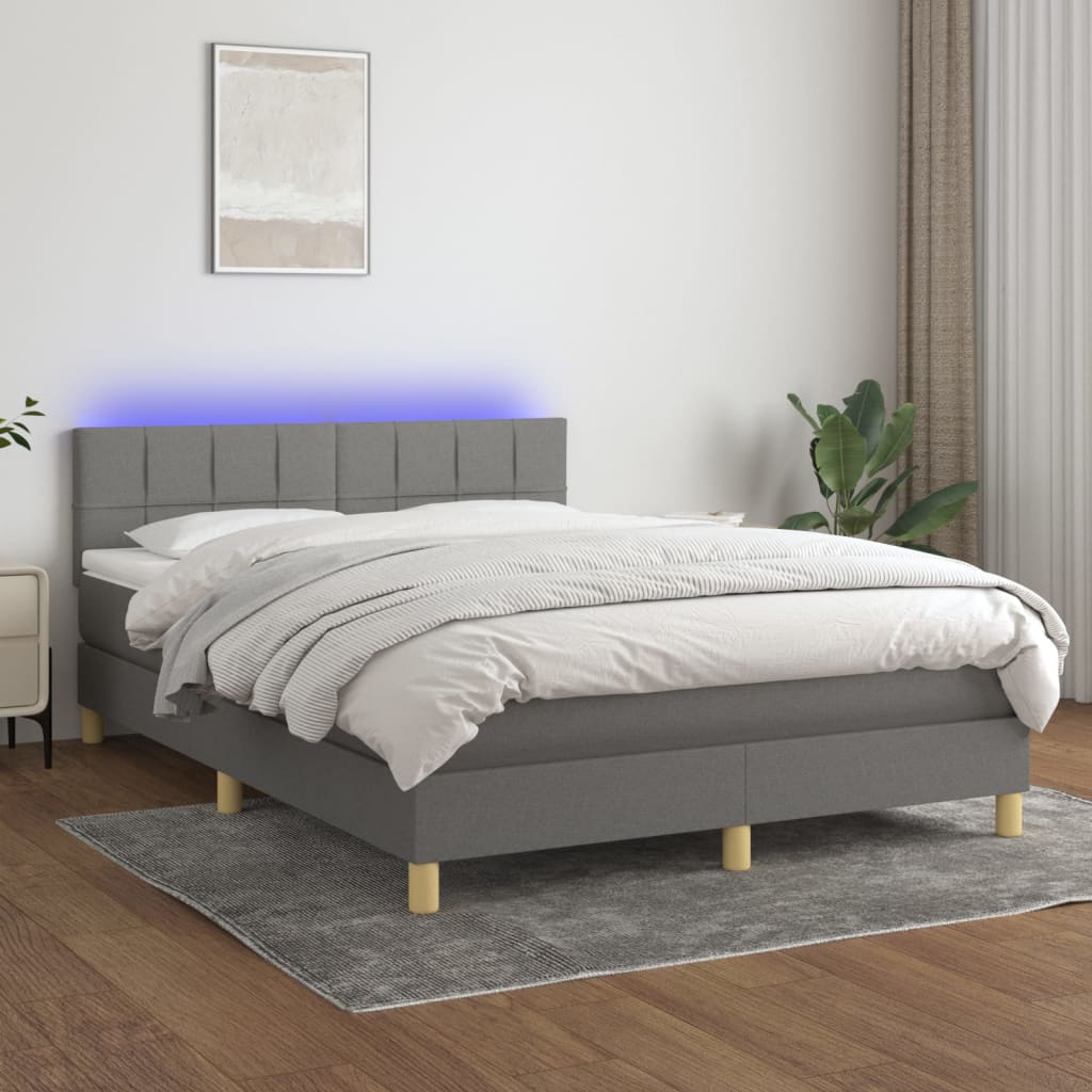 Box spring postel s matrací a LED tmavě šedá 140x190 cm textil