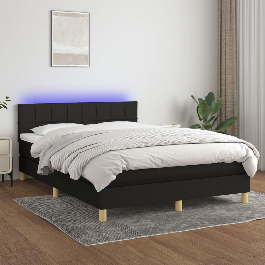 Thumbnail - vidaXL Boxspringbett mit Matratze & LED Schwarz 140x190 cm Stoff