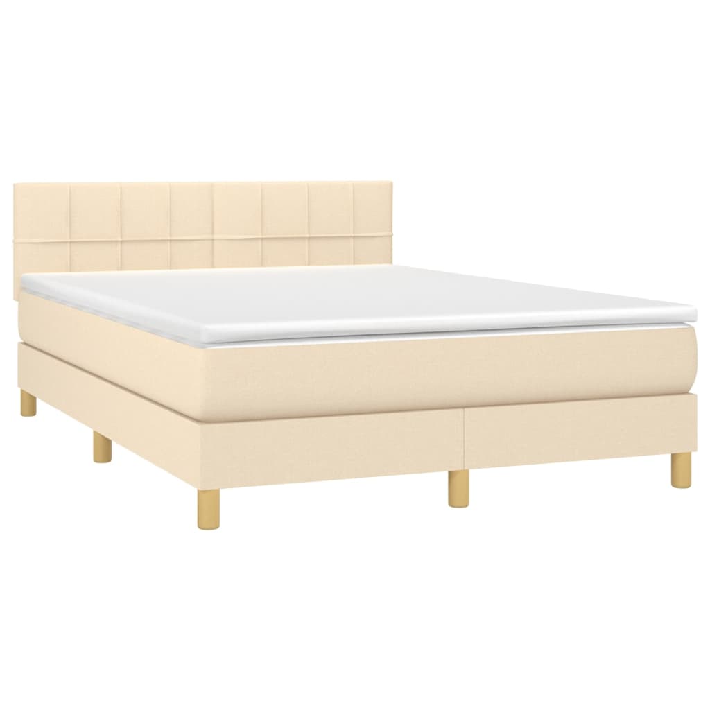 vidaXL Boxspring met matras en LED stof crèmekleurig 140x200 cm afbeelding
