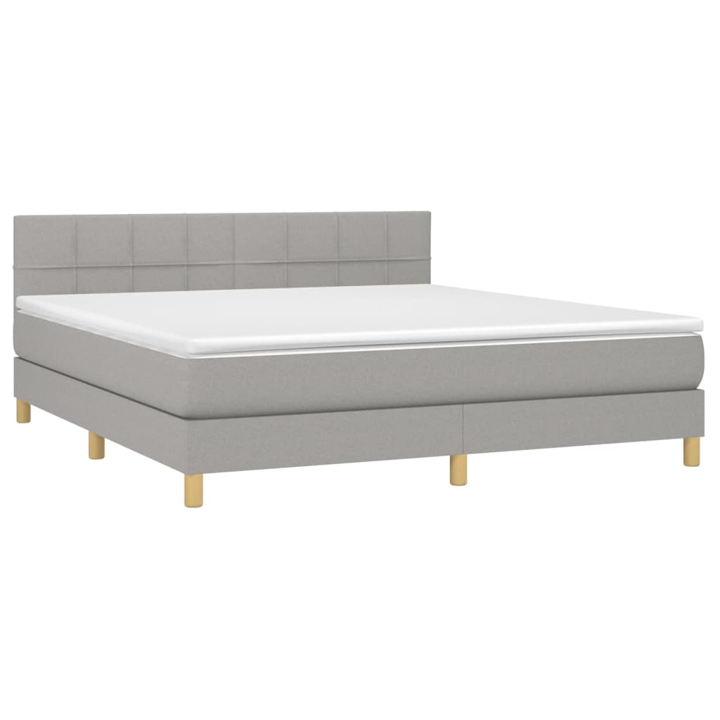 vidaXL Boxspring met matras en LED stof lichtgrijs 160x200 cm afbeelding