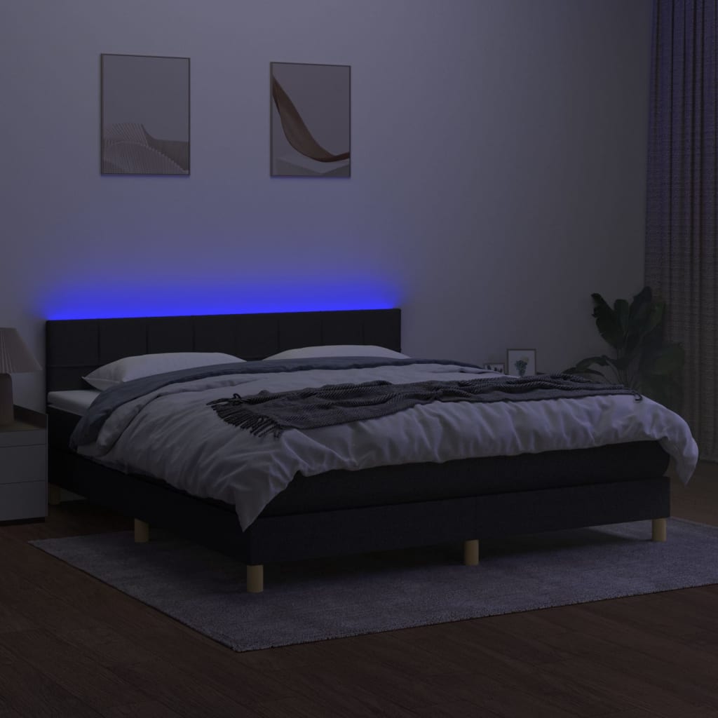fekete szövet rugós és LED-es ágy matraccal 160x200 cm