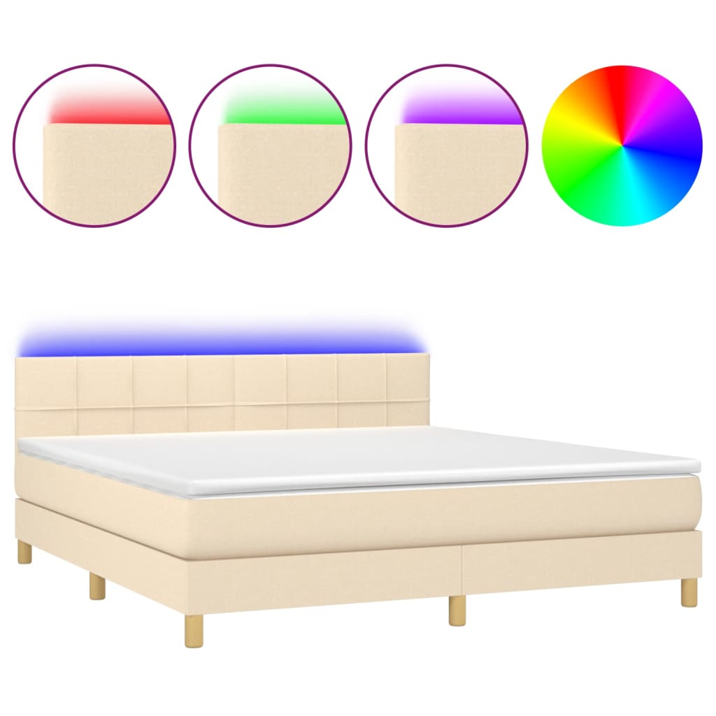 Thumbnail - vidaXL Boxspringbett mit Matratze & LED Creme 160x200 cm Stoff