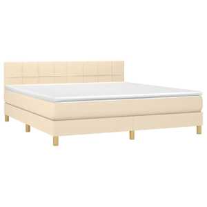 Box spring postel s matrací a LED krémová 160x200 cm textil - obrázek 3