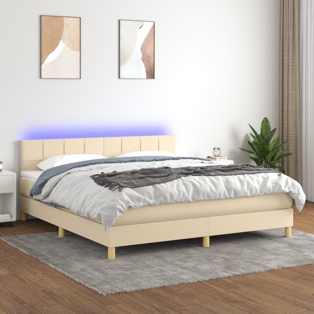 Sommier tapissier avec matelas et LED Crème 160x200 cm Tissu