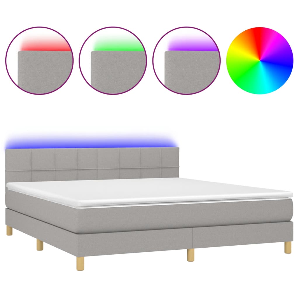 vidaXL Boxspring met matras en LED stof lichtgrijs 180x200 cm