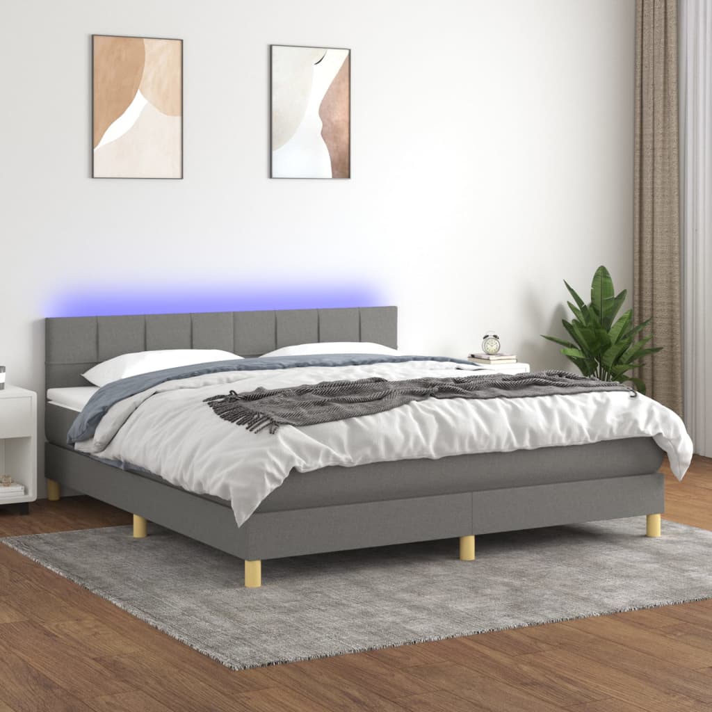 Box spring postel s matrací a LED tmavě šedá 180x200 cm textil
