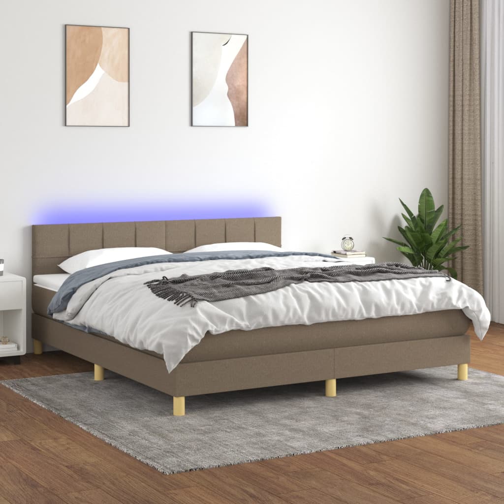 Krevet box spring s madracem LED smeđesivi 180×200 cm tkanina Kreveti i dodaci za krevete Naručite namještaj na deko.hr