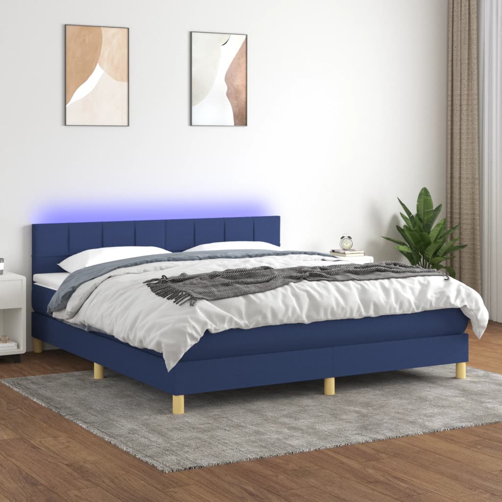 vidaXL Boxspringbett mit Matratze & LED Blau 180x200 cm Stoff