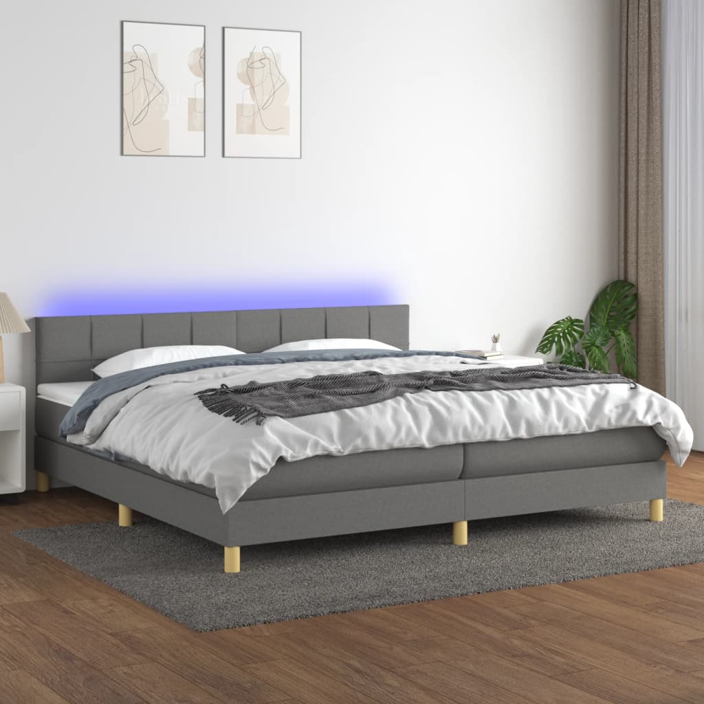 vidaXL Boxspringbett mit Matratze & LED Dunkelgrau 200x200 cm Stoff