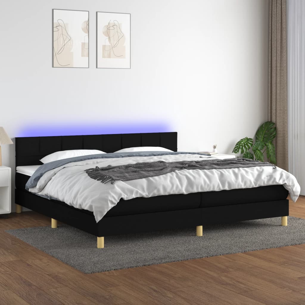 Sommier tapissier et matelas et LED Noir 200x200 cm Tissu