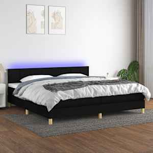 Box spring postelja z vzmetnico LED črna 200x200 cm blago
