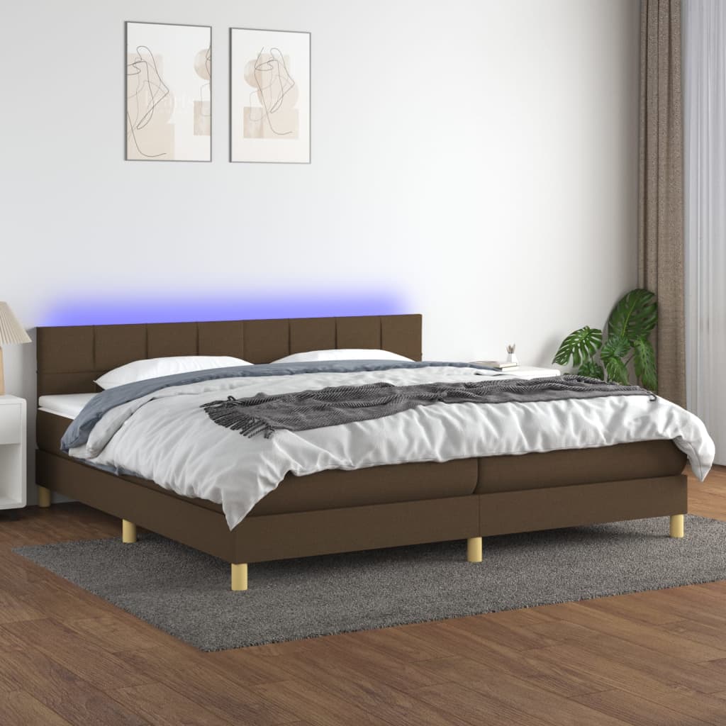 Box spring postel s matrací a LED tmavě hnědá 200x200 cm textil