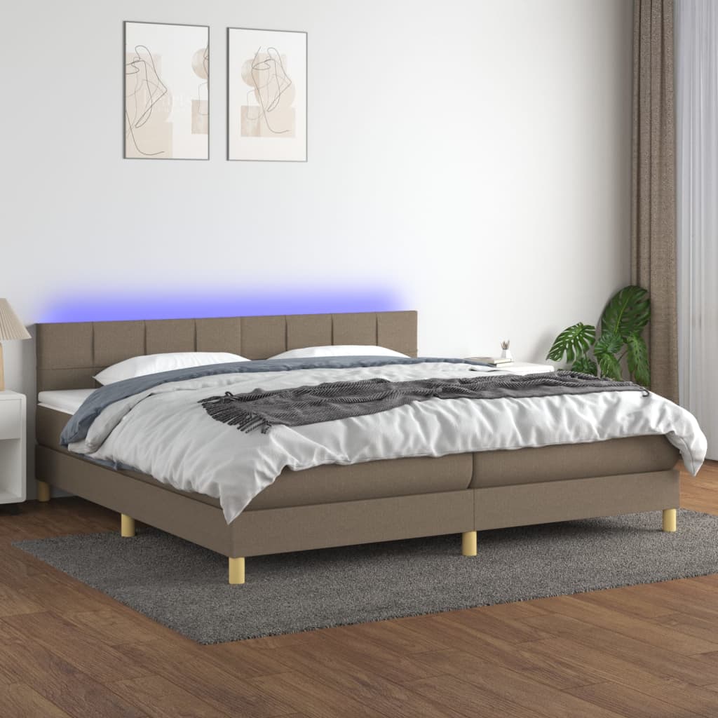 Sommier tapissier et matelas et LED Taupe 200x200 cm Tissu