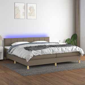 Box spring postelja z vzmetnico LED taupe 200x200 cm blago