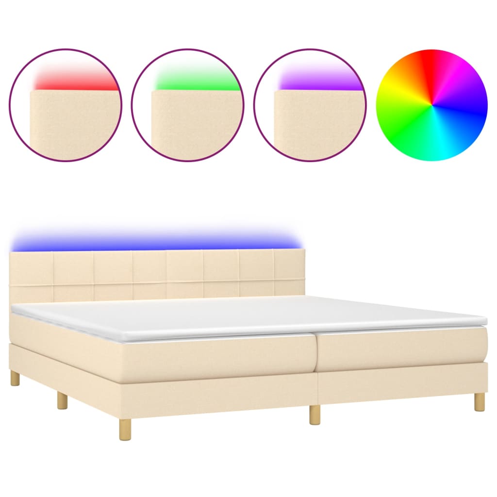 vidaXL Boxspring met matras en LED stof crèmekleurig 200x200 cm
