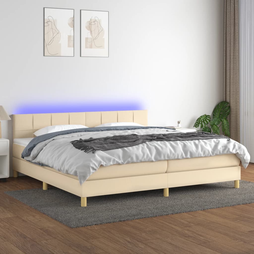 Sommier tapissier et matelas et LED Crème 200x200 cm Tissu