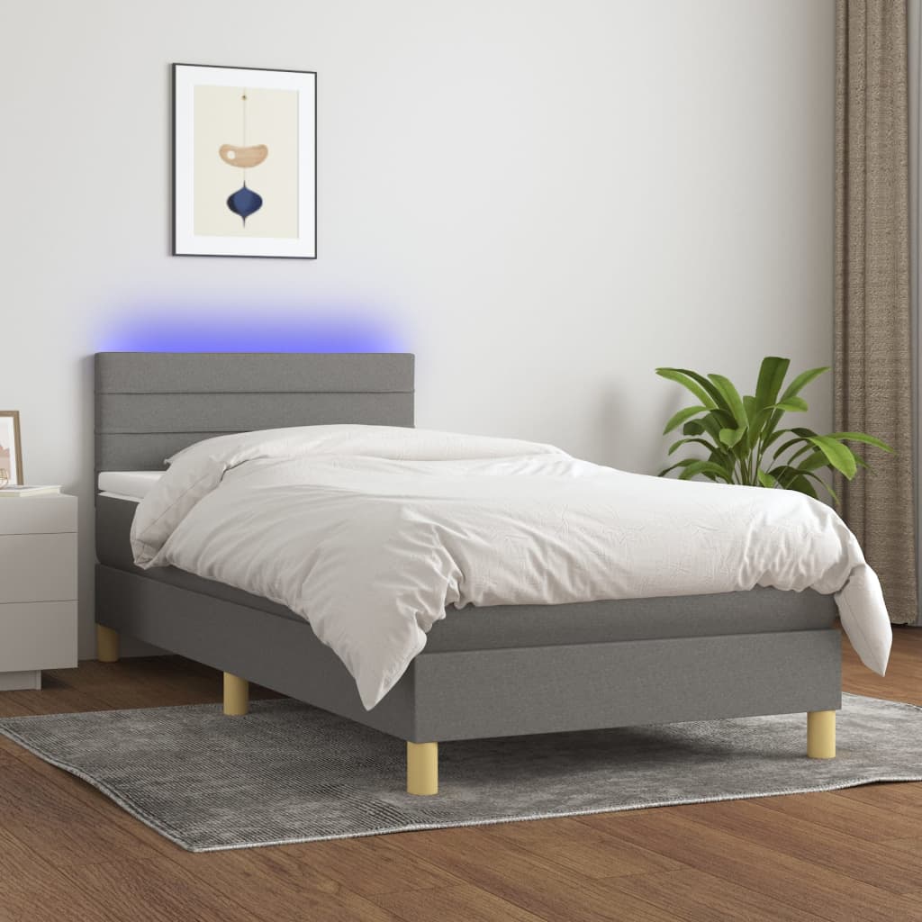 vidaXL Boxspringbett mit Matratze & LED Dunkelgrau 80x200 cm Stoff