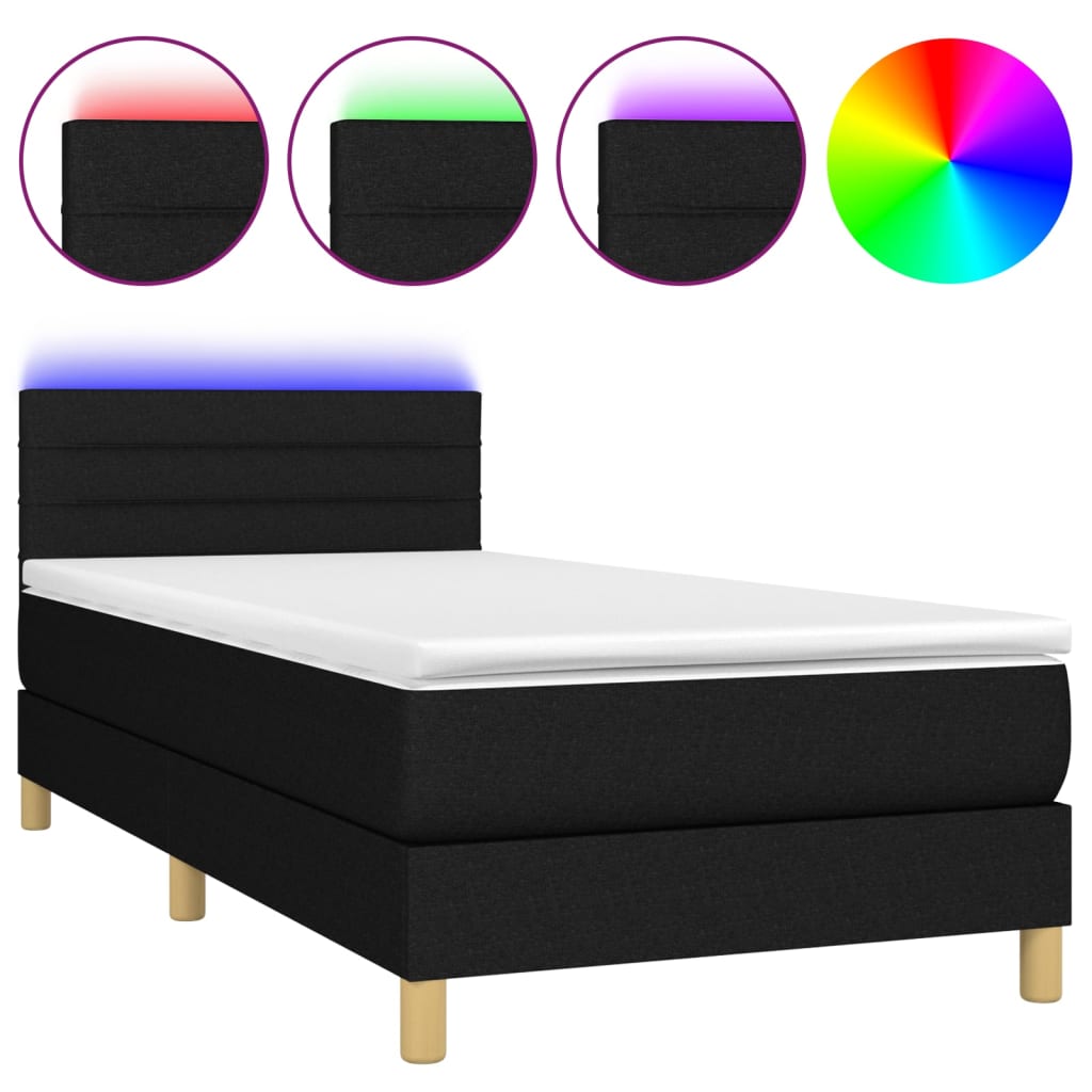 vidaXL Boxspring met matras en LED stof zwart 80x200 cm