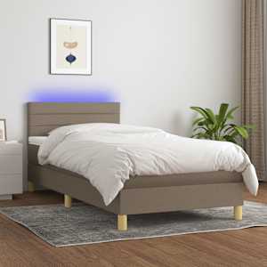 Box spring postelja z vzmetnico LED taupe 80x200 cm blago
