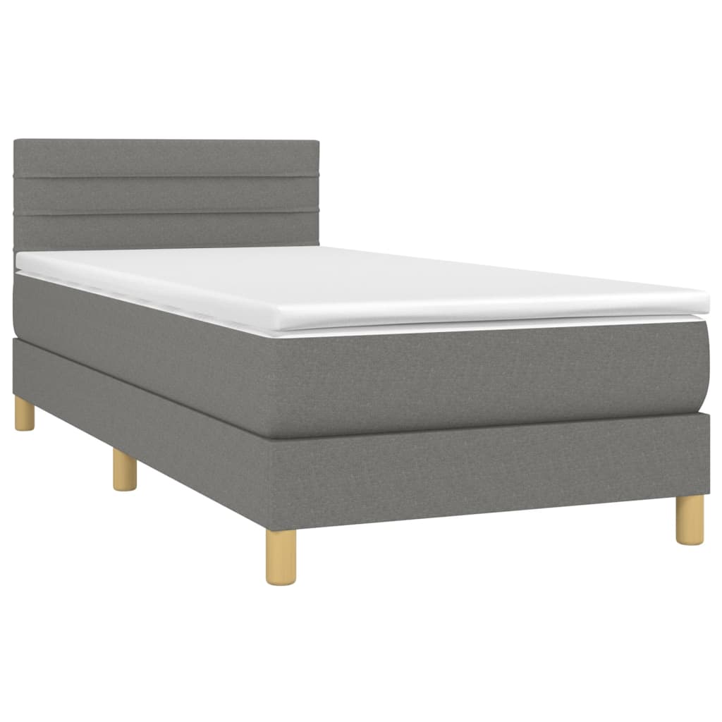 vidaXL Boxspring met matras en LED stof donkergrijs 90x190 cm afbeelding
