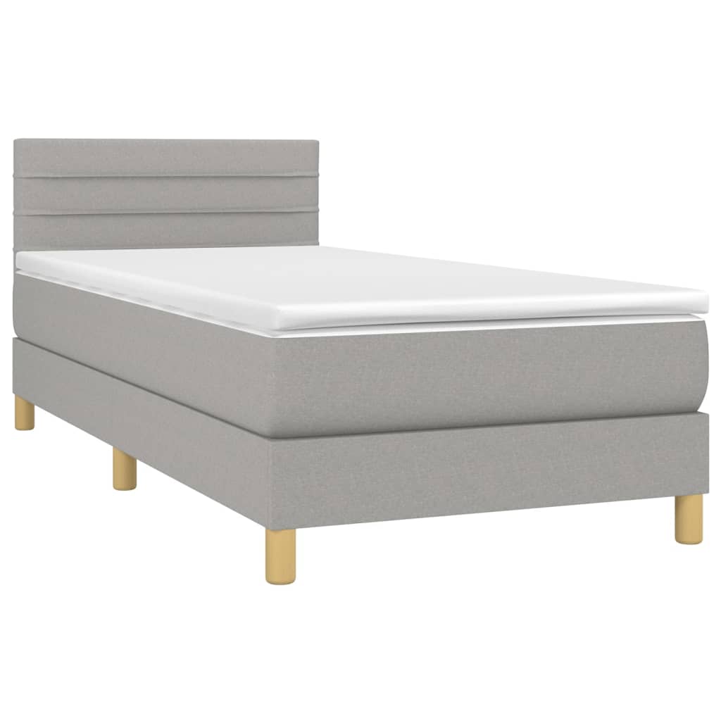vidaXL Boxspring met matras en LED stof lichtgrijs 90x200 cm afbeelding