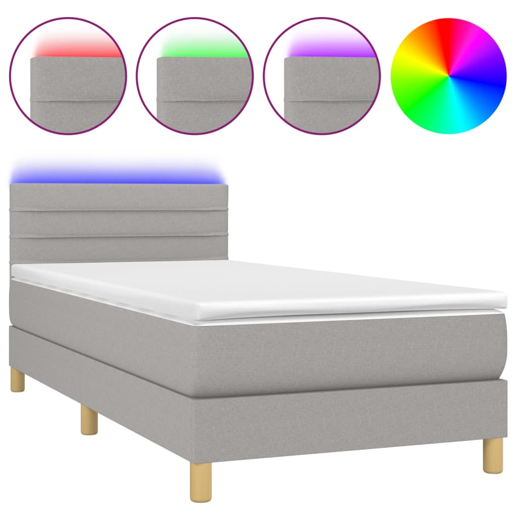 világosszürke szövet rugós és LED-es ágy matraccal 100x200 cm
