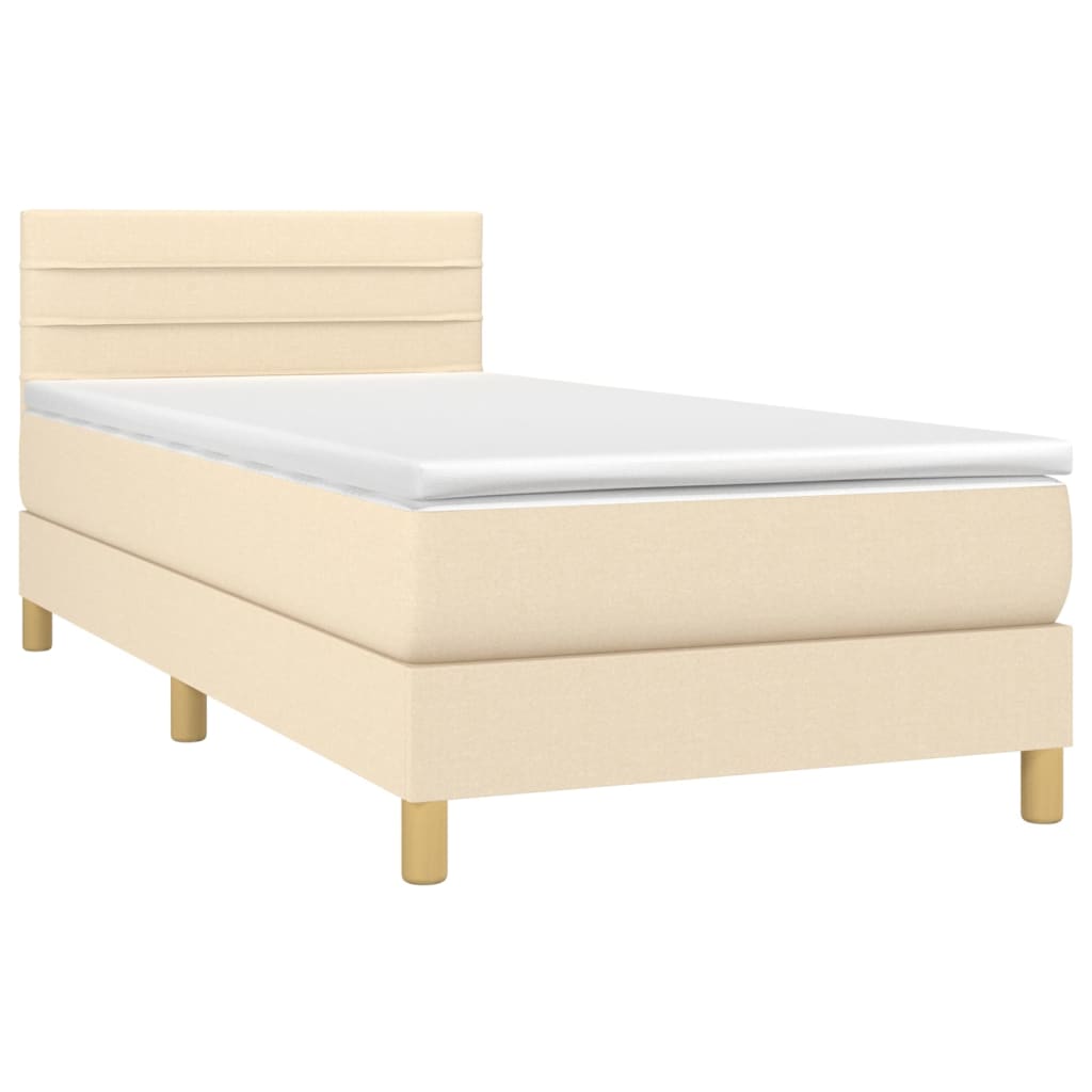 vidaXL Boxspring met matras en LED stof crèmekleurig 100x200 cm afbeelding