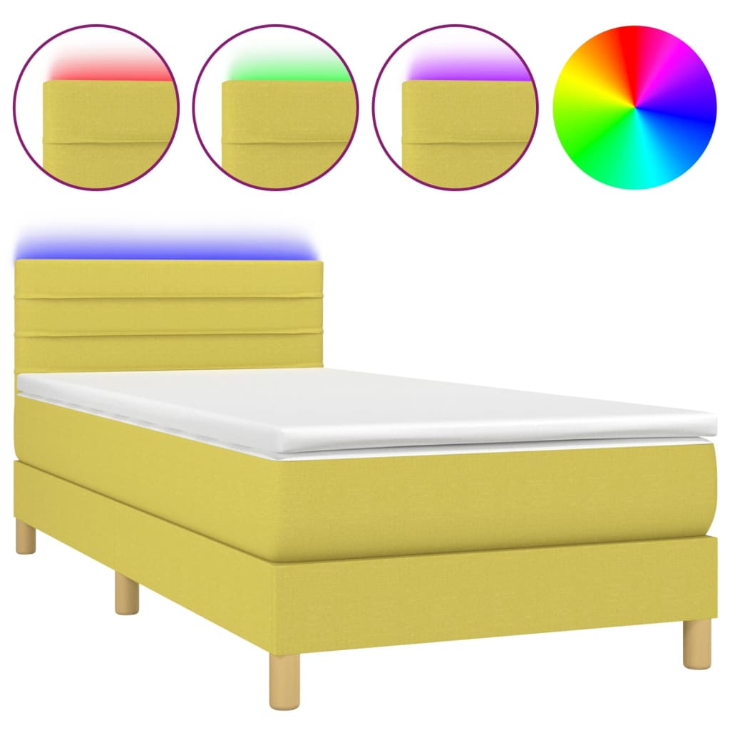 Boxspringbett mit Matratze & LED Grün 100x200 cm Stoff-2