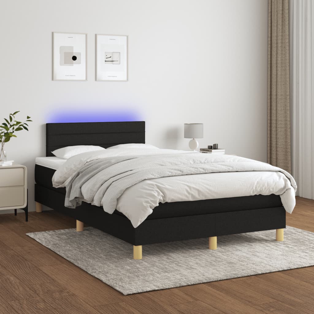 vidaXL Pat cu arcuri, saltea și LED, negru, 120×200 cm, textil (si imagine noua