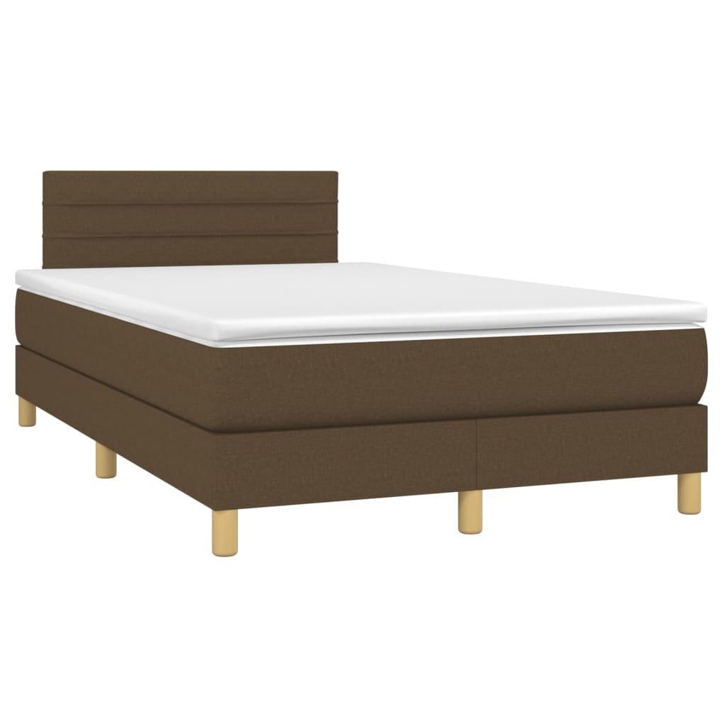vidaXL Boxspring met matras en LED stof donkerbruin 120x200 cm afbeelding