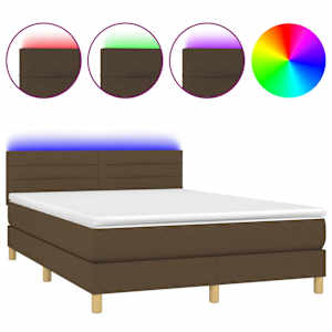 Box spring postel s matrací a LED tmavě hnědá 140x190 cm textil - obrázek 2