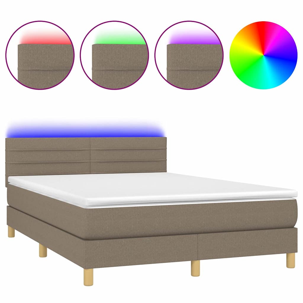 vidaXL Box spring postel s matrací a LED taupe 140x190 cm textil