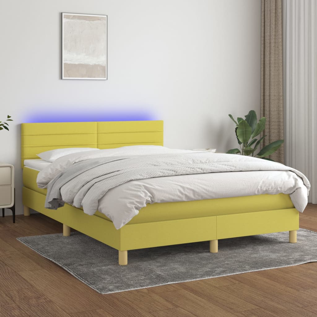 vidaXL Box spring postel s matrací a LED zelená 140x190 cm textil