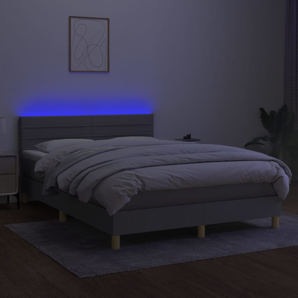 vidaXL Boxspring met matras en LED stof lichtgrijs 140x200 cm afbeelding