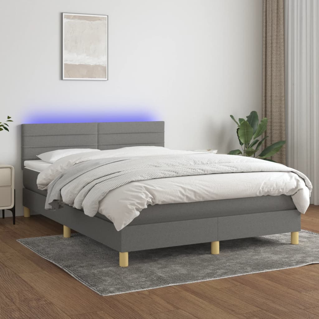vidaXL Box spring postel s matrací a LED tmavě šedá 140x200 cm textil