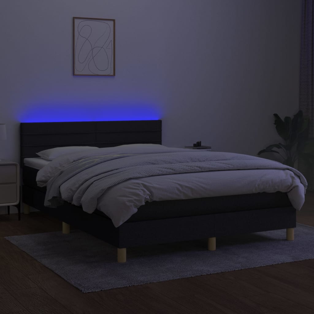 vidaXL Boxspring met matras en LED stof zwart 140x200 cm afbeelding
