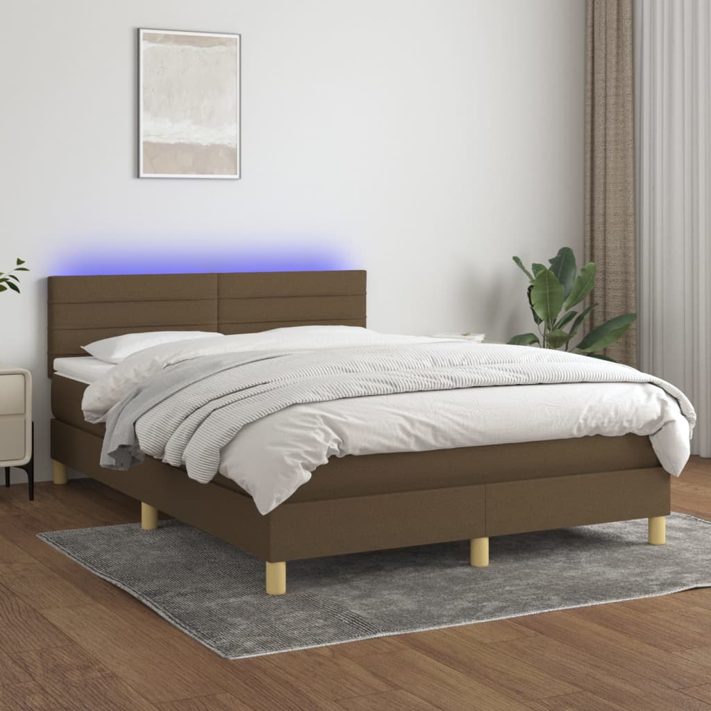 Krevet box spring s madracem LED tamnosmeđi 140x200 cm tkanina