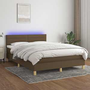 Box spring postelja z vzmetnico LED temno rjava 140x200cm blago