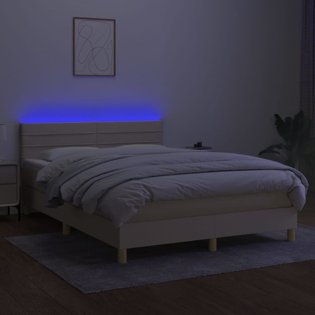 vidaXL Boxspring met matras en LED stof crèmekleurig 140x200 cm afbeelding