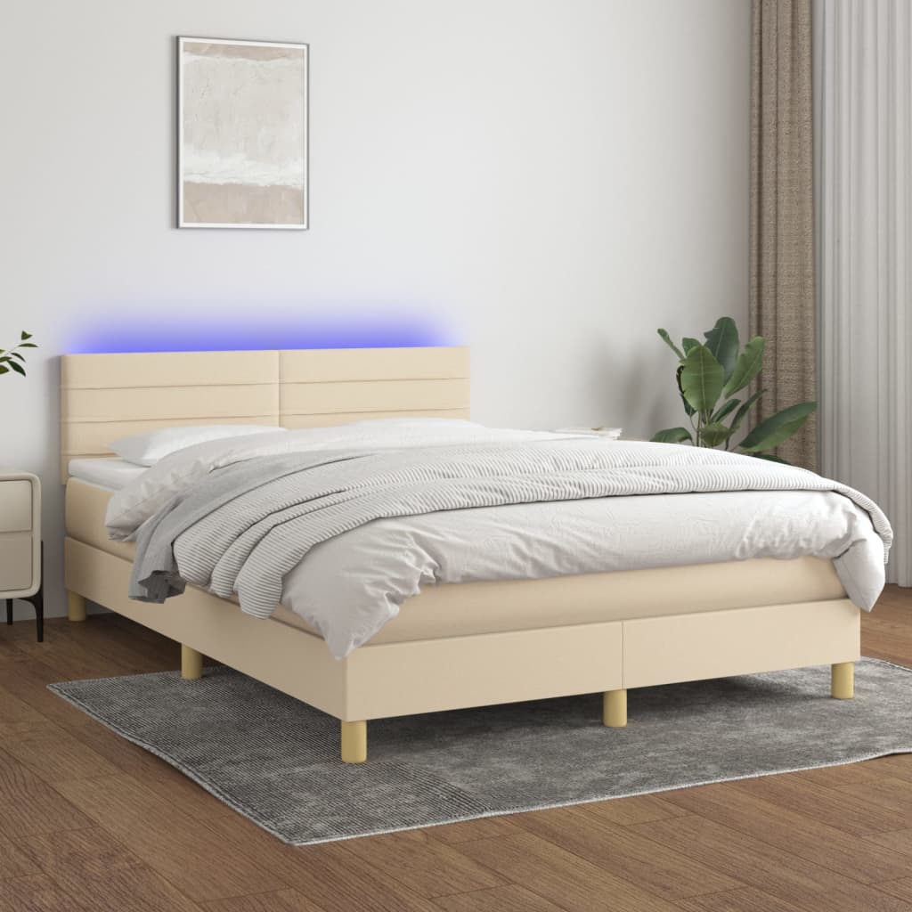 Sommier tapissier avec matelas et LED Crème 140x200 cm Tissu